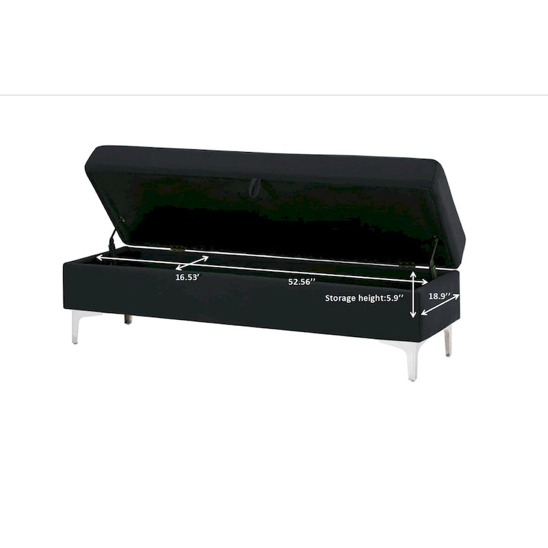 Velvet Storage Bench with Wooden Frame - 500lbs Capacity, Silver Metal Feet, Modern Style, Living Room/Bedroom