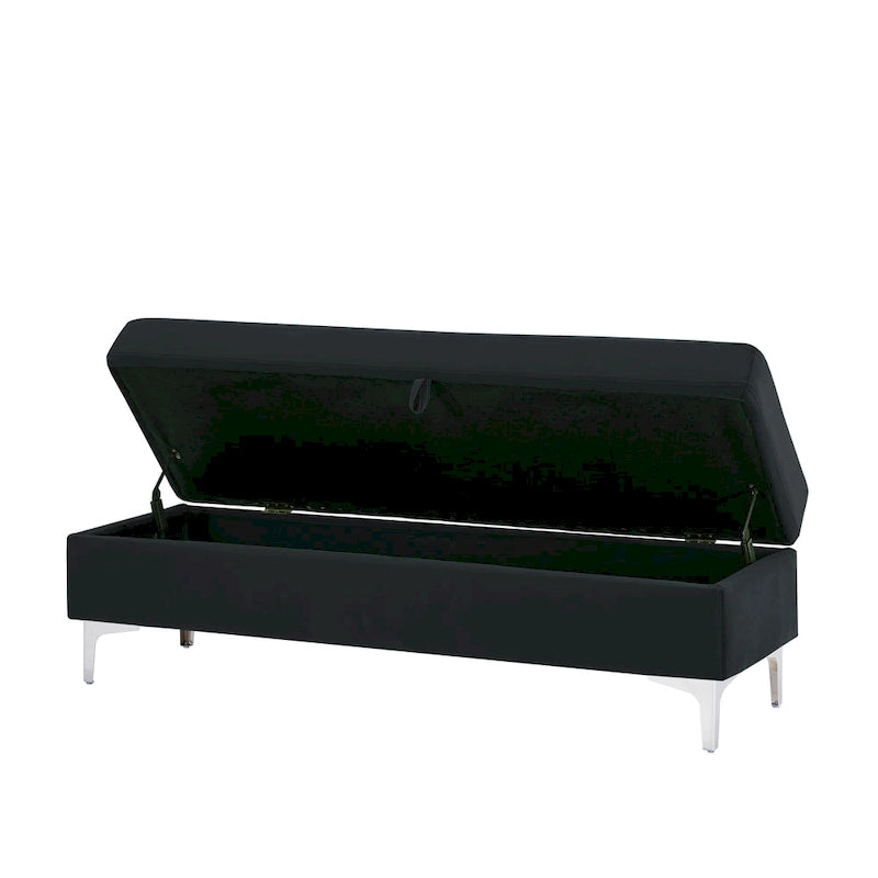 Velvet Storage Bench with Wooden Frame - 500lbs Capacity, Silver Metal Feet, Modern Style, Living Room/Bedroom