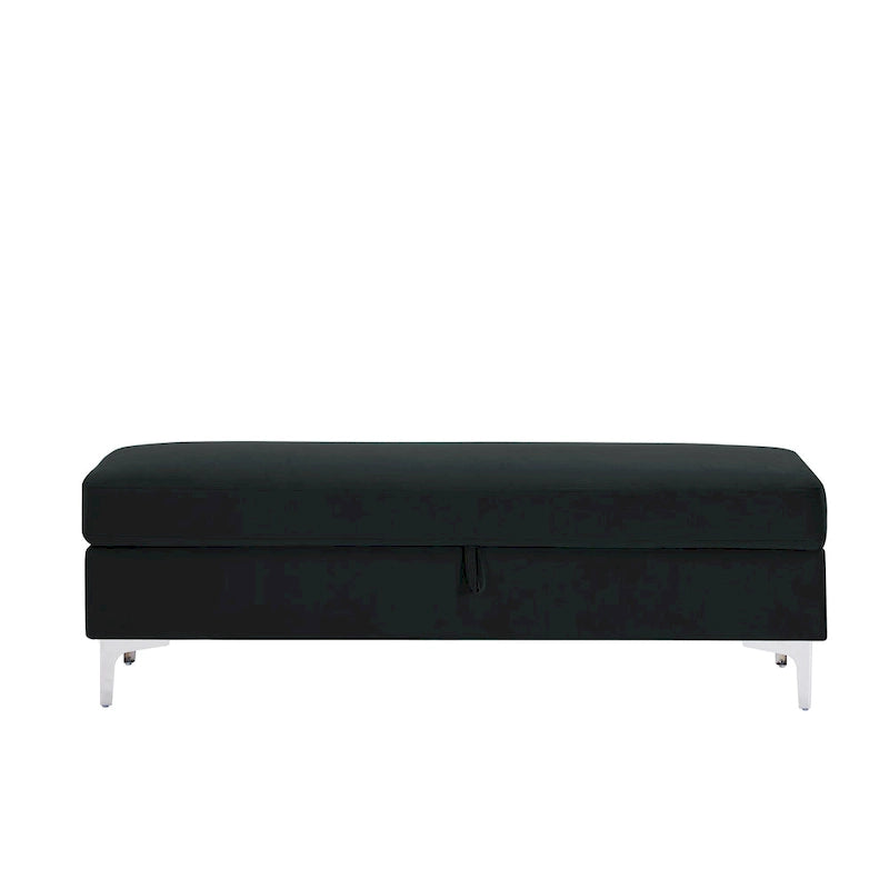 Velvet Storage Bench with Wooden Frame - 500lbs Capacity, Silver Metal Feet, Modern Style, Living Room/Bedroom