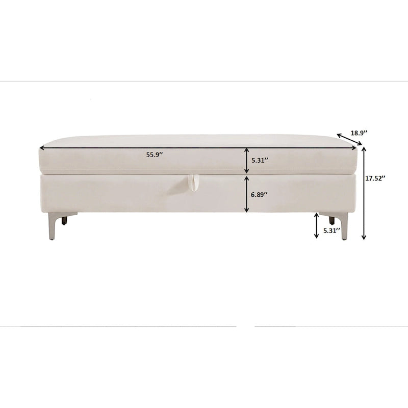 Velvet Storage Bench with Wooden Frame - 500lbs Capacity, Silver Metal Feet, Modern Style, Living Room/Bedroom