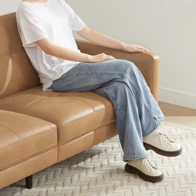 Mid-Century Sofa Couch Set Button Tufted Back Linen Upholstery Solid Wood Legs Living Room Furniture