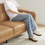 Mid-Century Sofa Couch Set Button Tufted Back Linen Upholstery Solid Wood Legs Living Room Furniture