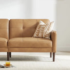 Mid-Century Sofa Couch Set Button Tufted Back Linen Upholstery Solid Wood Legs Living Room Furniture