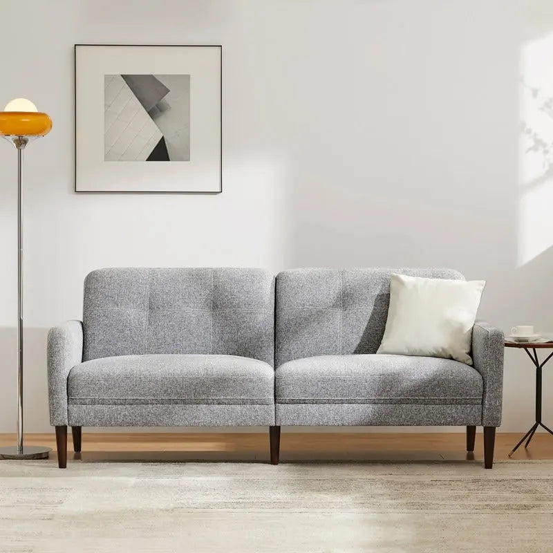 Mid-Century Sofa Couch Set Button Tufted Back Linen Upholstery Solid Wood Legs Living Room Furniture