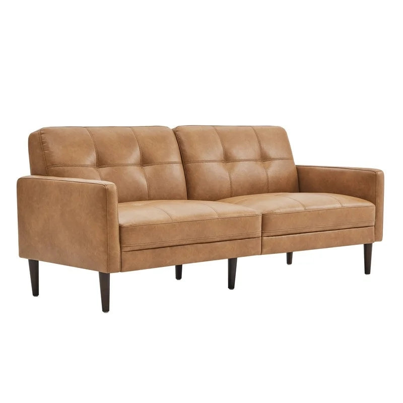 Mid-Century Sofa Couch Set Button Tufted Back Linen Upholstery Solid Wood Legs Living Room Furniture