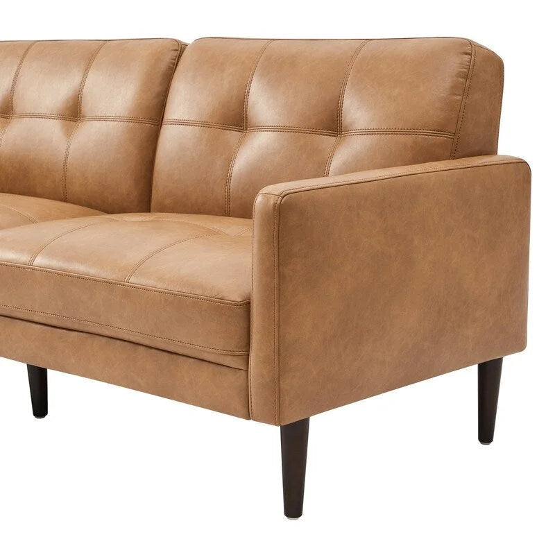 Mid-Century Sofa Couch Set Button Tufted Back Linen Upholstery Solid Wood Legs Living Room Furniture