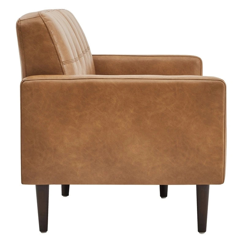 Mid-Century Sofa Couch Set Button Tufted Back Linen Upholstery Solid Wood Legs Living Room Furniture