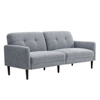 Mid-Century Sofa Couch Set Button Tufted Back Linen Upholstery Solid Wood Legs Living Room Furniture