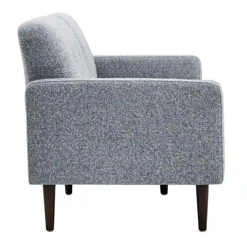 Mid-Century Sofa Couch Set Button Tufted Back Linen Upholstery Solid Wood Legs Living Room Furniture