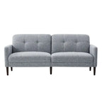 Mid-Century Sofa Couch Set Button Tufted Back Linen Upholstery Solid Wood Legs Living Room Furniture