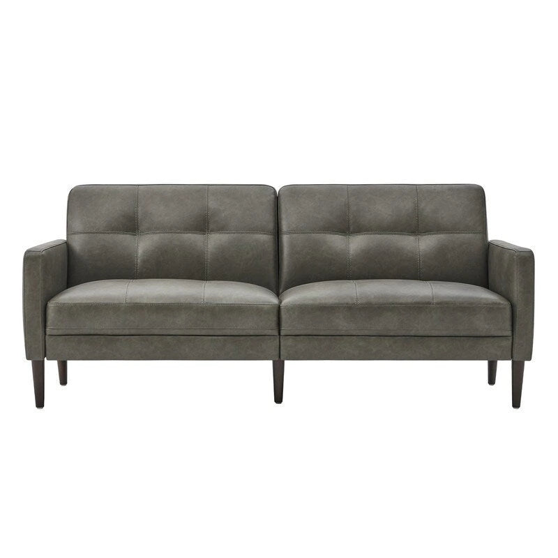 Mid-Century Sofa Couch Set Button Tufted Back Linen Upholstery Solid Wood Legs Living Room Furniture