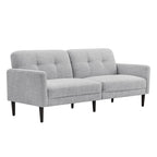 Mid-Century Sofa Couch Set Button Tufted Back Linen Upholstery Solid Wood Legs Living Room Furniture