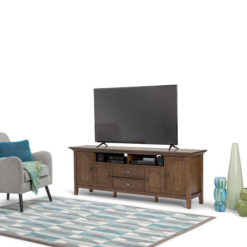 72" Solid Wood TV Stand for up to 80" TVs - 2 Drawers & 4 Cabinets - Transitional Style with Adjustable Shelves