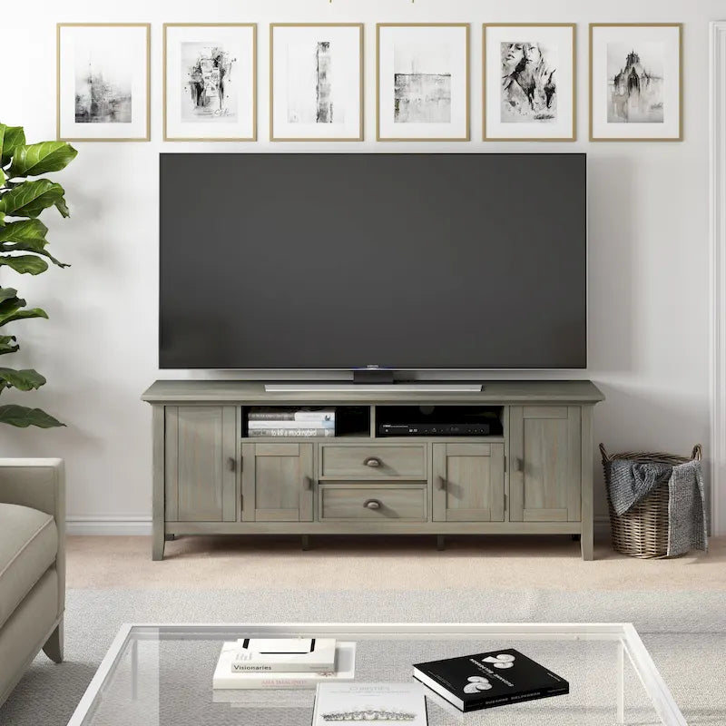 72" Solid Wood TV Stand for up to 80" TVs - 2 Drawers & 4 Cabinets - Transitional Style with Adjustable Shelves
