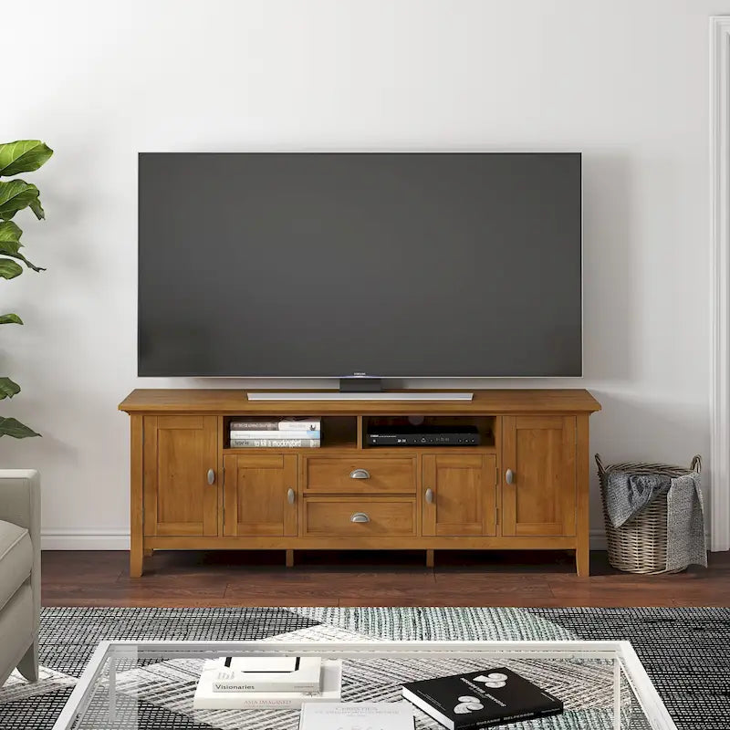 72" Solid Wood TV Stand for up to 80" TVs - 2 Drawers & 4 Cabinets - Transitional Style with Adjustable Shelves