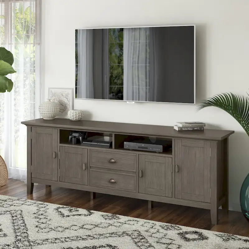72" Solid Wood TV Stand for up to 80" TVs - 2 Drawers & 4 Cabinets - Transitional Style with Adjustable Shelves