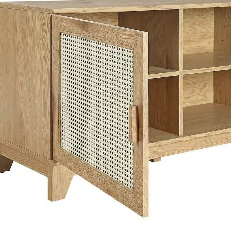 63" Modern Cane Media Cabinet - 3 Soft-Close Doors with 6 Compartments - TV Console for 55" TVs with Cable Management