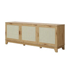 63" Modern Cane Media Cabinet - 3 Soft-Close Doors with 6 Compartments - TV Console for 55" TVs with Cable Management