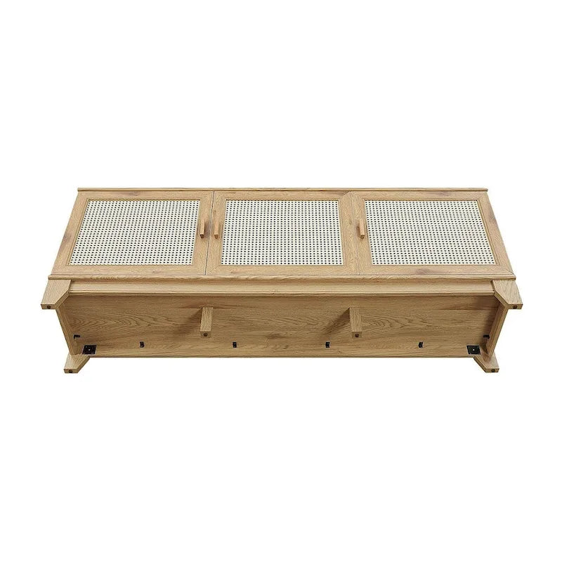 63" Modern Cane Media Cabinet - 3 Soft-Close Doors with 6 Compartments - TV Console for 55" TVs with Cable Management