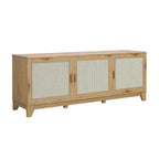 63" Modern Cane Media Cabinet - 3 Soft-Close Doors with 6 Compartments - TV Console for 55" TVs with Cable Management