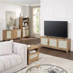 63" Modern Cane Media Cabinet - 3 Soft-Close Doors with 6 Compartments - TV Console for 55" TVs with Cable Management