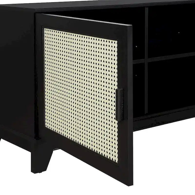 63" Modern Cane Media Cabinet - 3 Soft-Close Doors with 6 Compartments - TV Console for 55" TVs with Cable Management