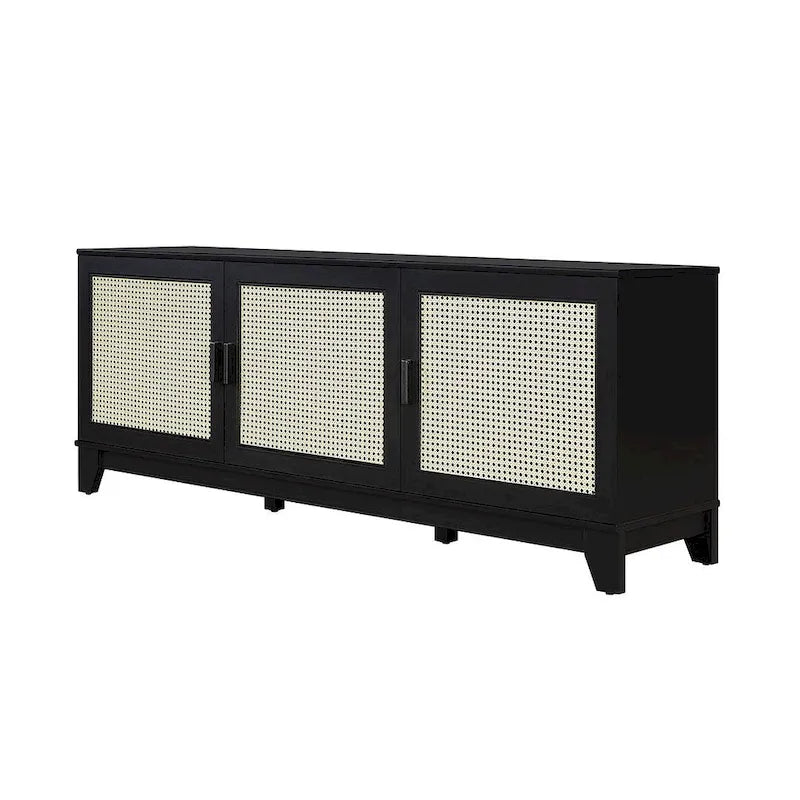 63" Modern Cane Media Cabinet - 3 Soft-Close Doors with 6 Compartments - TV Console for 55" TVs with Cable Management