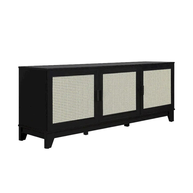 63" Modern Cane Media Cabinet - 3 Soft-Close Doors with 6 Compartments - TV Console for 55" TVs with Cable Management