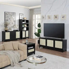 63" Modern Cane Media Cabinet - 3 Soft-Close Doors with 6 Compartments - TV Console for 55" TVs with Cable Management