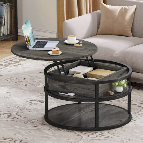 Moasis Round Lift Top Coffee Table with Hidden Storage and Shelf