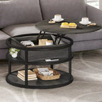 31.5" Round Lift Top Coffee Table - Adjustable Height, Hidden Storage, Shelf, Farmhouse Style