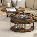 31.5" Round Lift Top Coffee Table - Adjustable Height, Hidden Storage, Shelf, Farmhouse Style