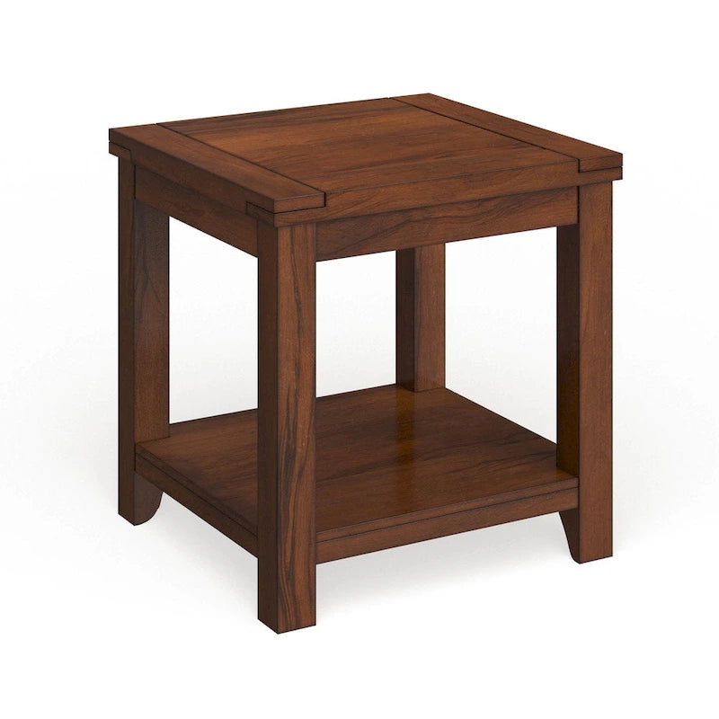 24" End Table with Shelf - Solid Wood & Veneer, Dark Cherry Finish, 50lbs Capacity, Transitional Style
