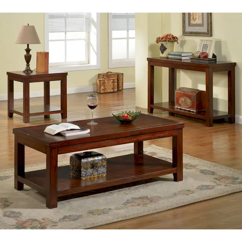 24" End Table with Shelf - Solid Wood & Veneer, Dark Cherry Finish, 50lbs Capacity, Transitional Style