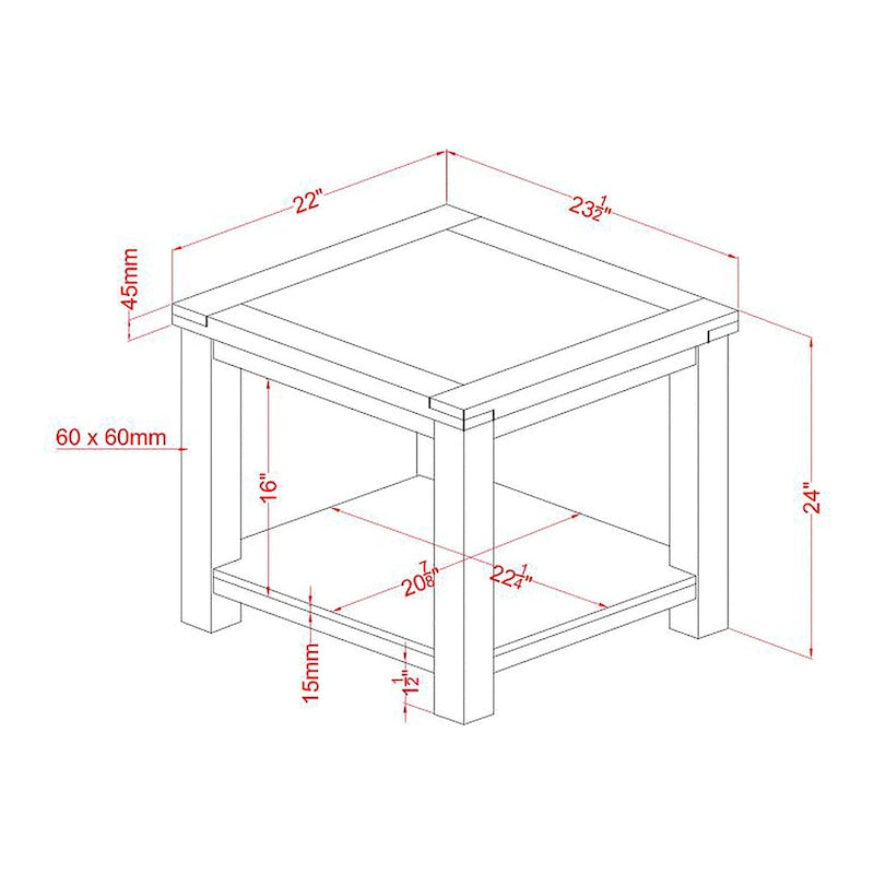 24" End Table with Shelf - Solid Wood & Veneer, Dark Cherry Finish, 50lbs Capacity, Transitional Style