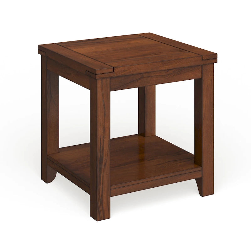 24" End Table with Shelf - Solid Wood & Veneer, Dark Cherry Finish, 50lbs Capacity, Transitional Style