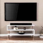 39.5" Low Profile Media TV Stand for up to 41" TVs - White & Champagne Metal Frame - 3 Open Shelves Contemporary