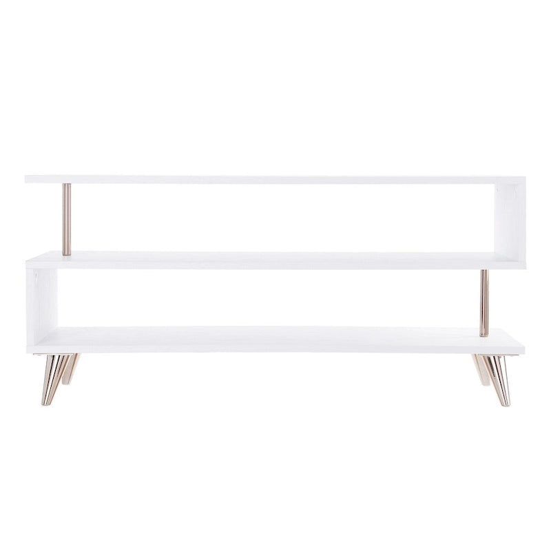 39.5" Low Profile Media TV Stand for up to 41" TVs - White & Champagne Metal Frame - 3 Open Shelves Contemporary