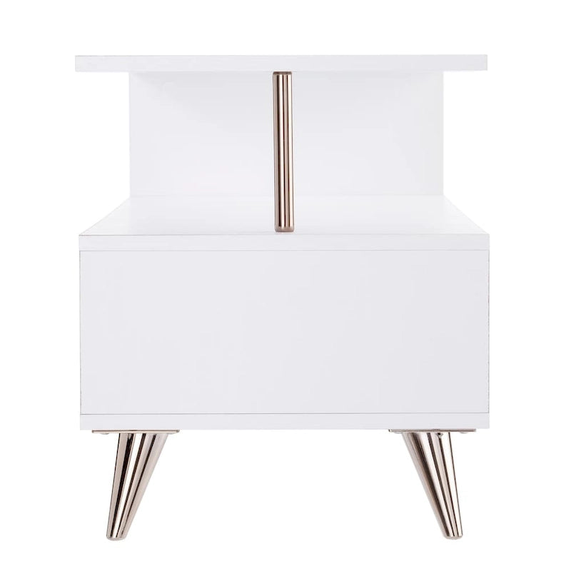 39.5" Low Profile Media TV Stand for up to 41" TVs - White & Champagne Metal Frame - 3 Open Shelves Contemporary