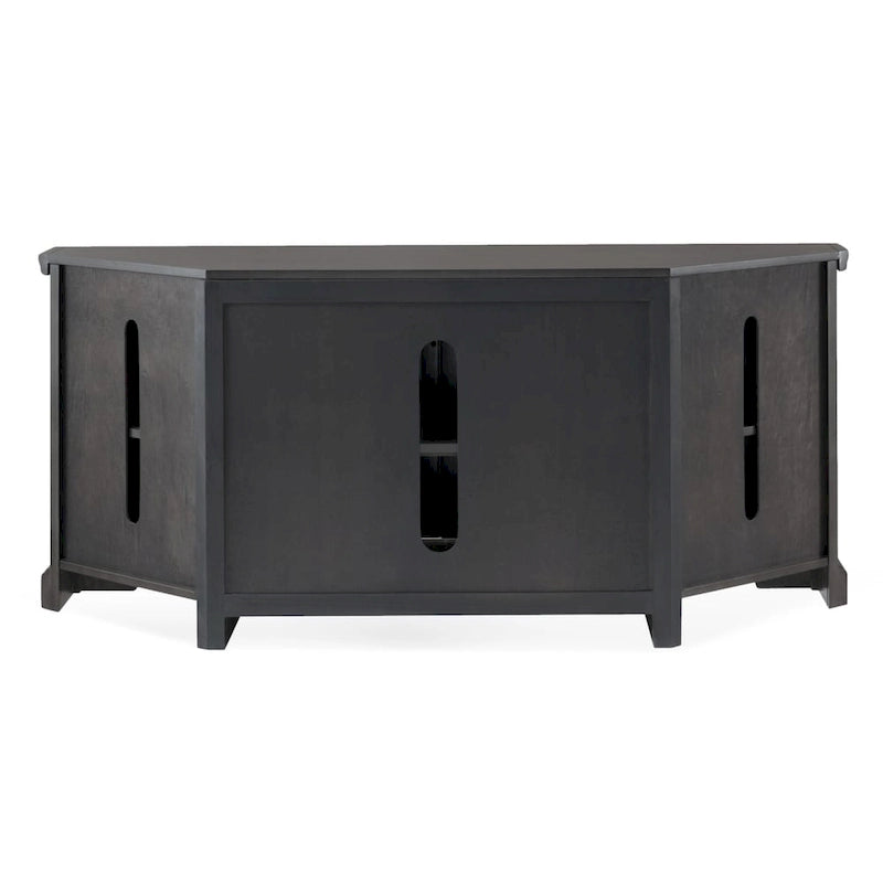 57" Corner TV Stand for up to 60" TVs - Hardwood with Tempered Glass Doors - Adjustable Shelves & Enclosed Storage