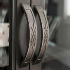 57" Corner TV Stand for up to 60" TVs - Hardwood with Tempered Glass Doors - Adjustable Shelves & Enclosed Storage