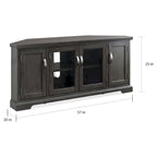 57" Corner TV Stand for up to 60" TVs - Hardwood with Tempered Glass Doors - Adjustable Shelves & Enclosed Storage