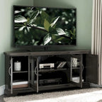 57" Corner TV Stand for up to 60" TVs - Hardwood with Tempered Glass Doors - Adjustable Shelves & Enclosed Storage