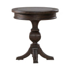 22" Round Chairside Table - Blue Stone Insert, Rubberwood & Oak Veneer, Saddle Brown, Pedestal Base, 36lbs