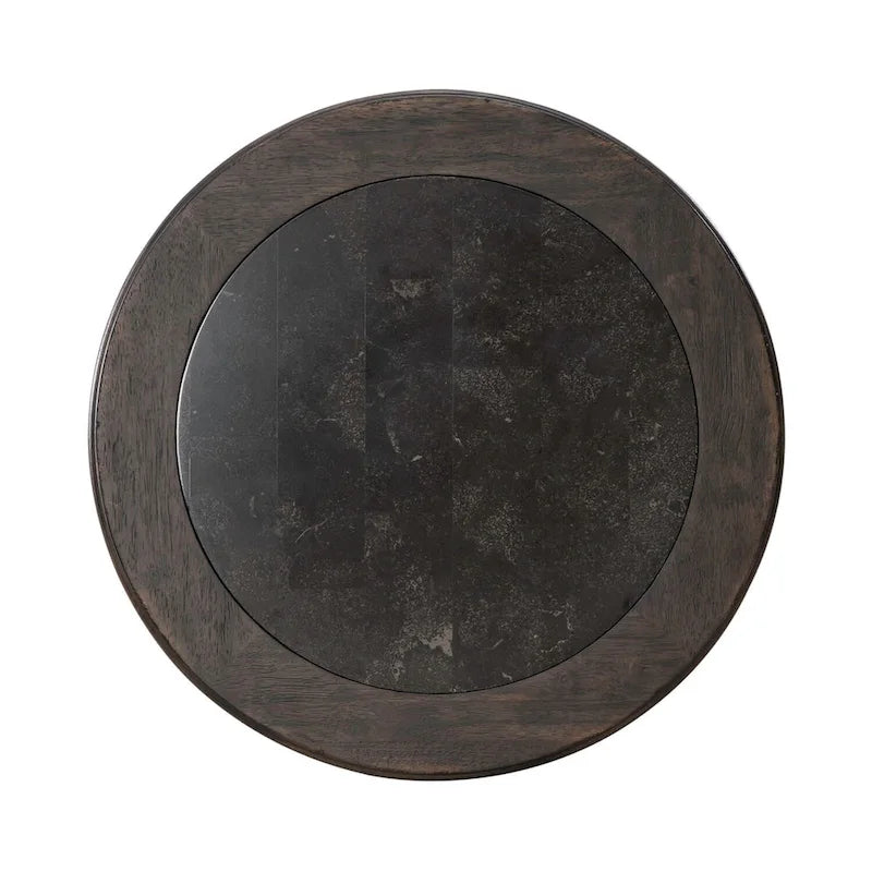 22" Round Chairside Table - Blue Stone Insert, Rubberwood & Oak Veneer, Saddle Brown, Pedestal Base, 36lbs