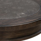 22" Round Chairside Table - Blue Stone Insert, Rubberwood & Oak Veneer, Saddle Brown, Pedestal Base, 36lbs