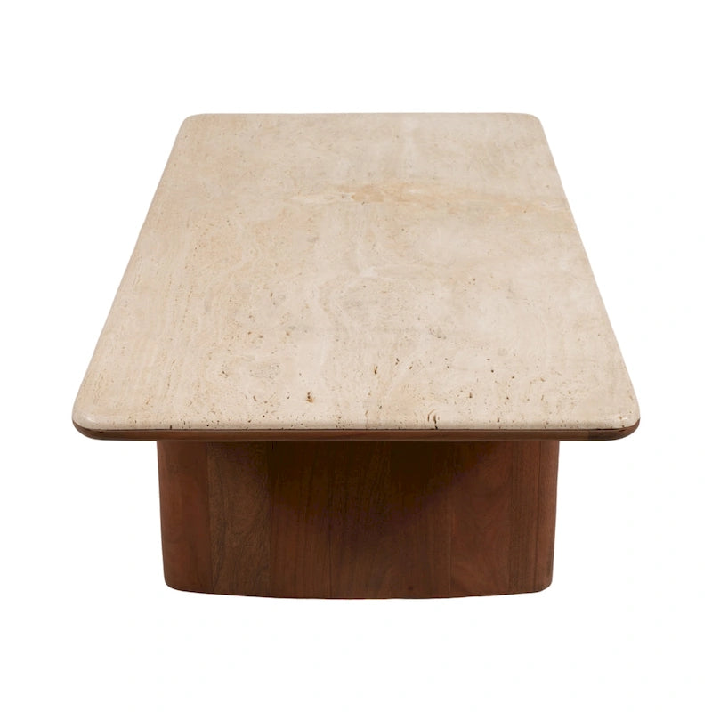 Sagebrook Home Elegant Acacia and Travertine Coffee Table for Modern Living