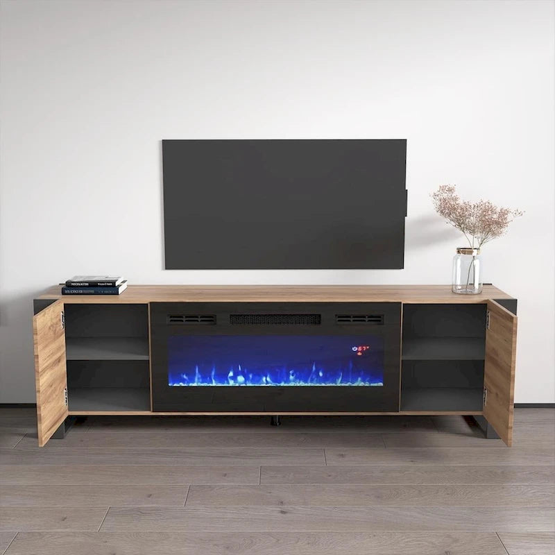 77" Electric Fireplace TV Stand for up to 85" TVs - 40" Fireplace Insert with Remote - High Gloss Contemporary