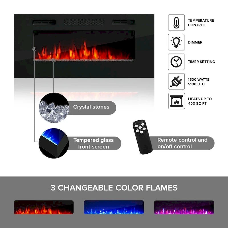 77" Electric Fireplace TV Stand for up to 85" TVs - 40" Fireplace Insert with Remote - High Gloss Contemporary