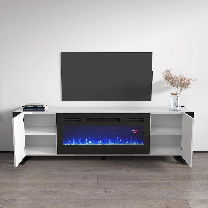 77" Electric Fireplace TV Stand for up to 85" TVs - 40" Fireplace Insert with Remote - High Gloss Contemporary